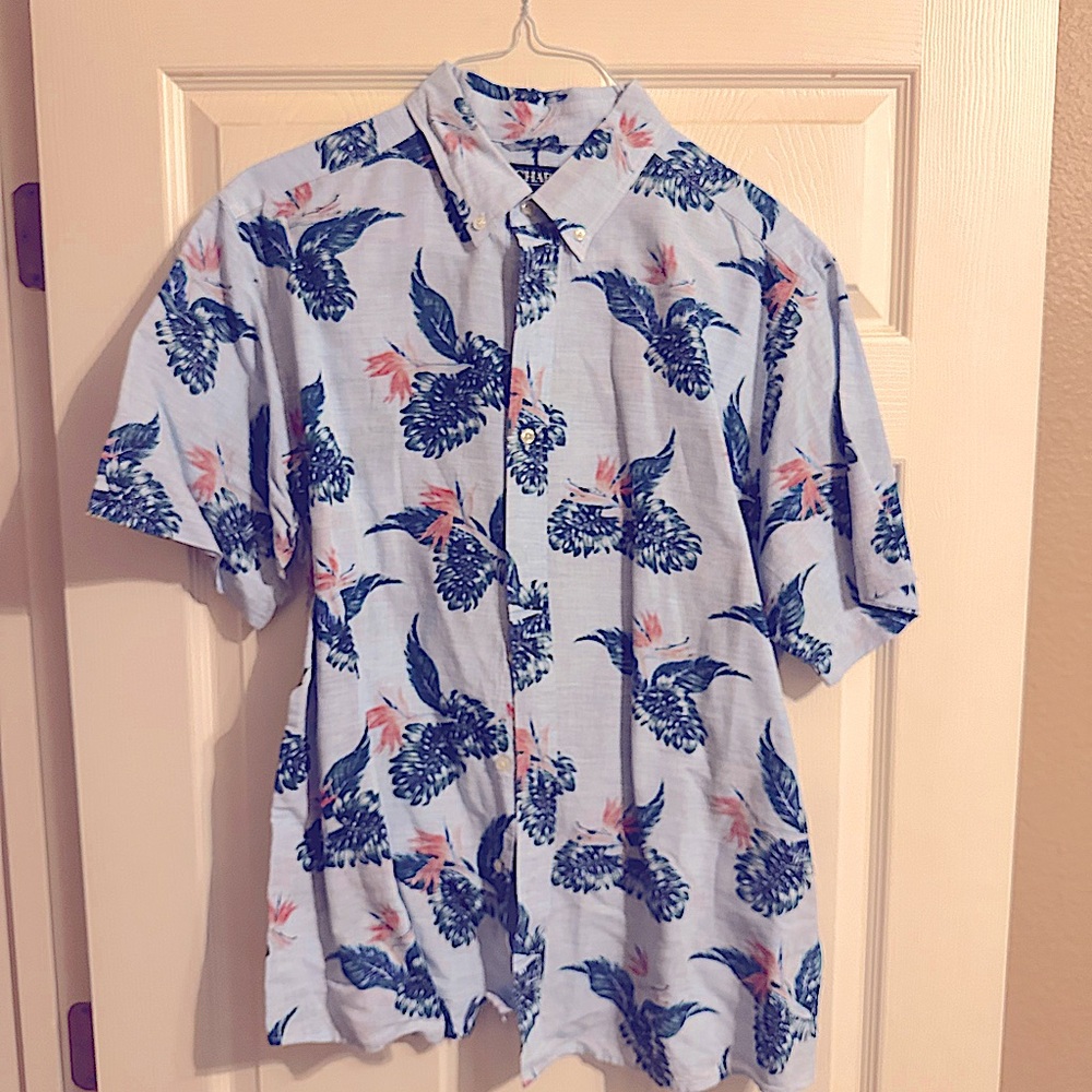 CHAPS Linen / Cotton Blend Button Down Short Sleeve Shirt XL